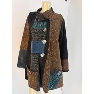 Vincente Lagenlook Patchwork Mixed Media Jacket Large Artsy Boho Coat Tunic